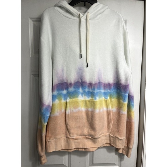 Feat Large Unisex Blanket Blend Hoodie Rainbow Ombré Fleece Soft Sweatshirt - Picture 1 of 13